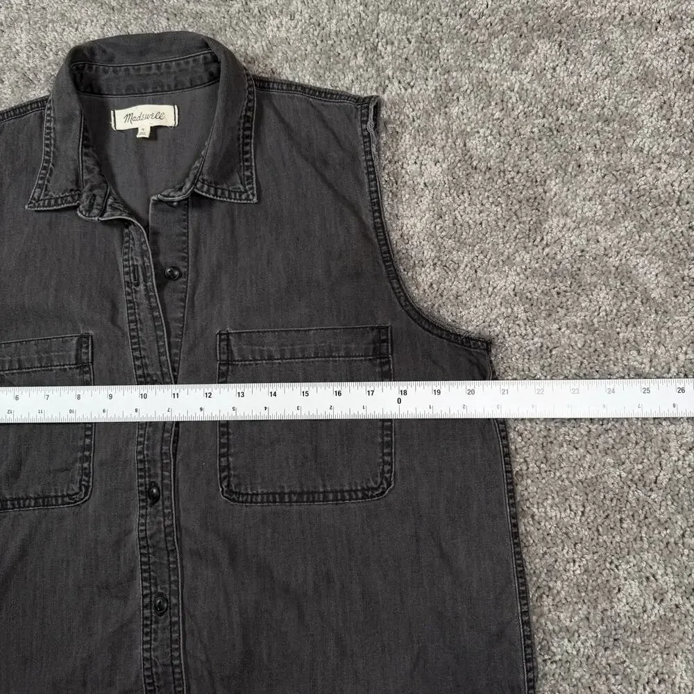 Madewell Women's M Denim Button Front‎ Long Vest Gray Wash Bikerchic